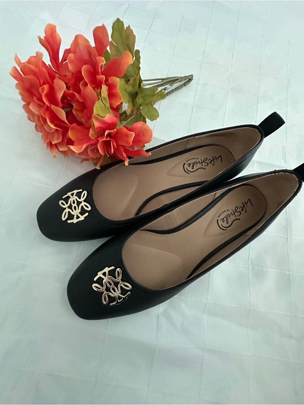 Life Stride Black Ballet Flats with Gold Ornament Detail Brand NEW!